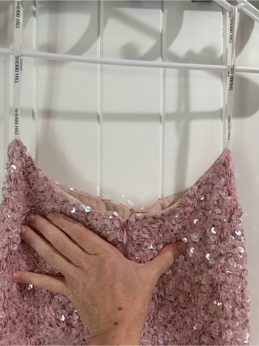 Sherri Hill Blush Pink Strapless Sequin Column Gown - Picture 13 of 13